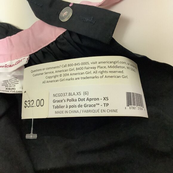 American Girl Grace's Black Apron for Girls Matching Child Size 6 XS New Retired - Picture 9 of 11